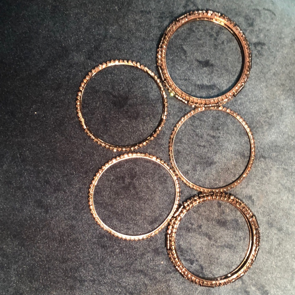 Bangle bracelets. Set of 5. Gunmetal with clear rhinestones.